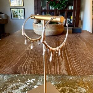 High shine silver melted / dripping metal hoop earrings